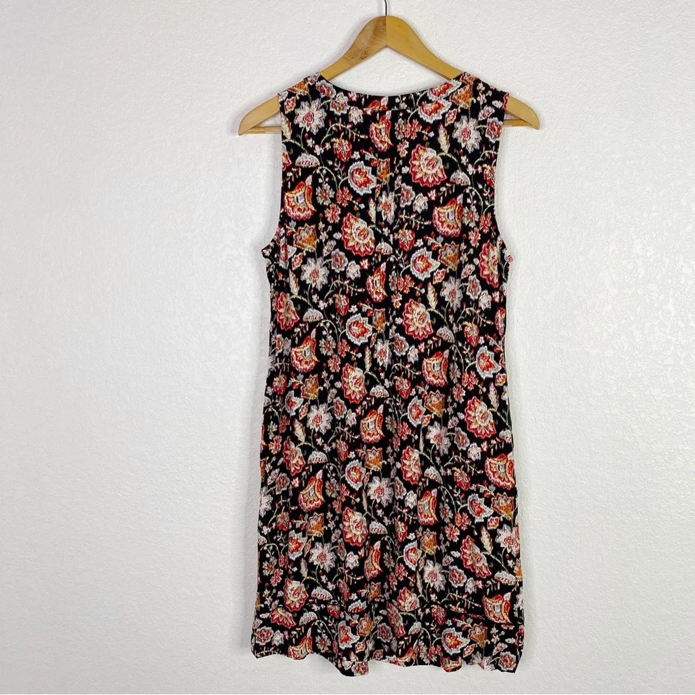 J. Jill Black & Multi Color Floral Print Pleated Sleeveless Dress